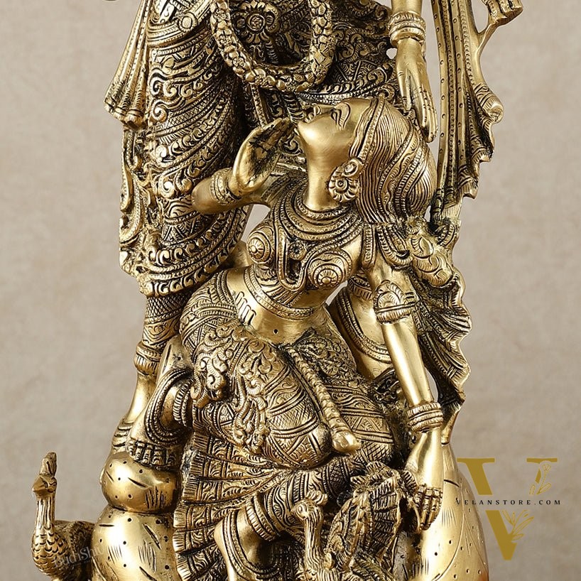 Brass Unique Radha Krishna Idol with Superfine Carvings | 23" |
