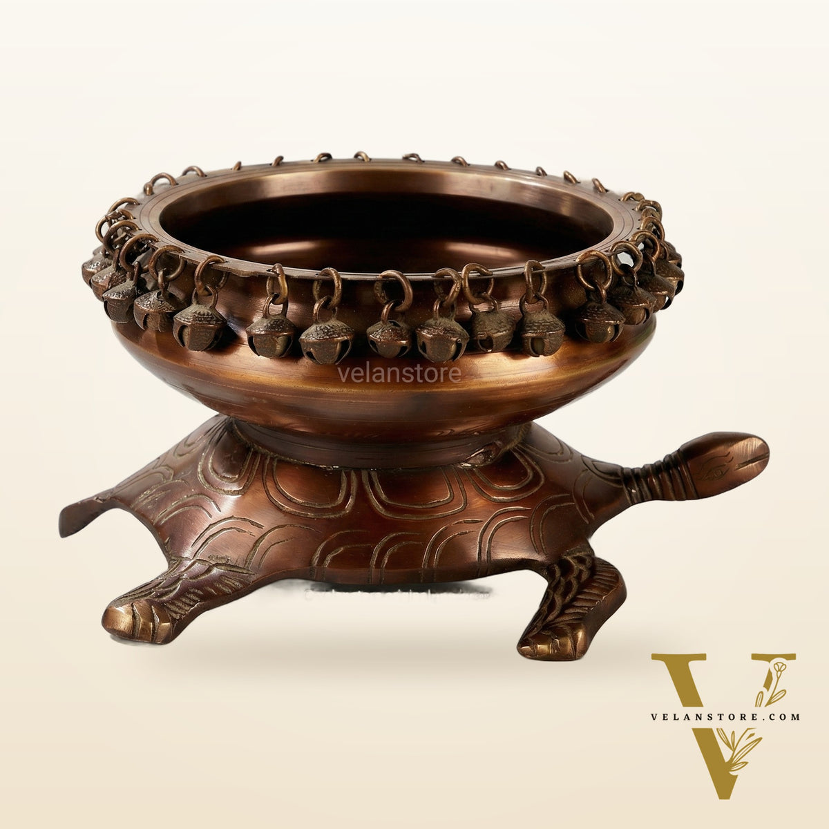 Brass Urli Bowl with Tortoise Base - 8"x10"x5", Matte Chocolate Finish