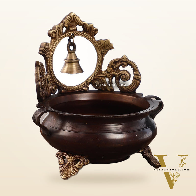 Brass urli with engraved design and bell
