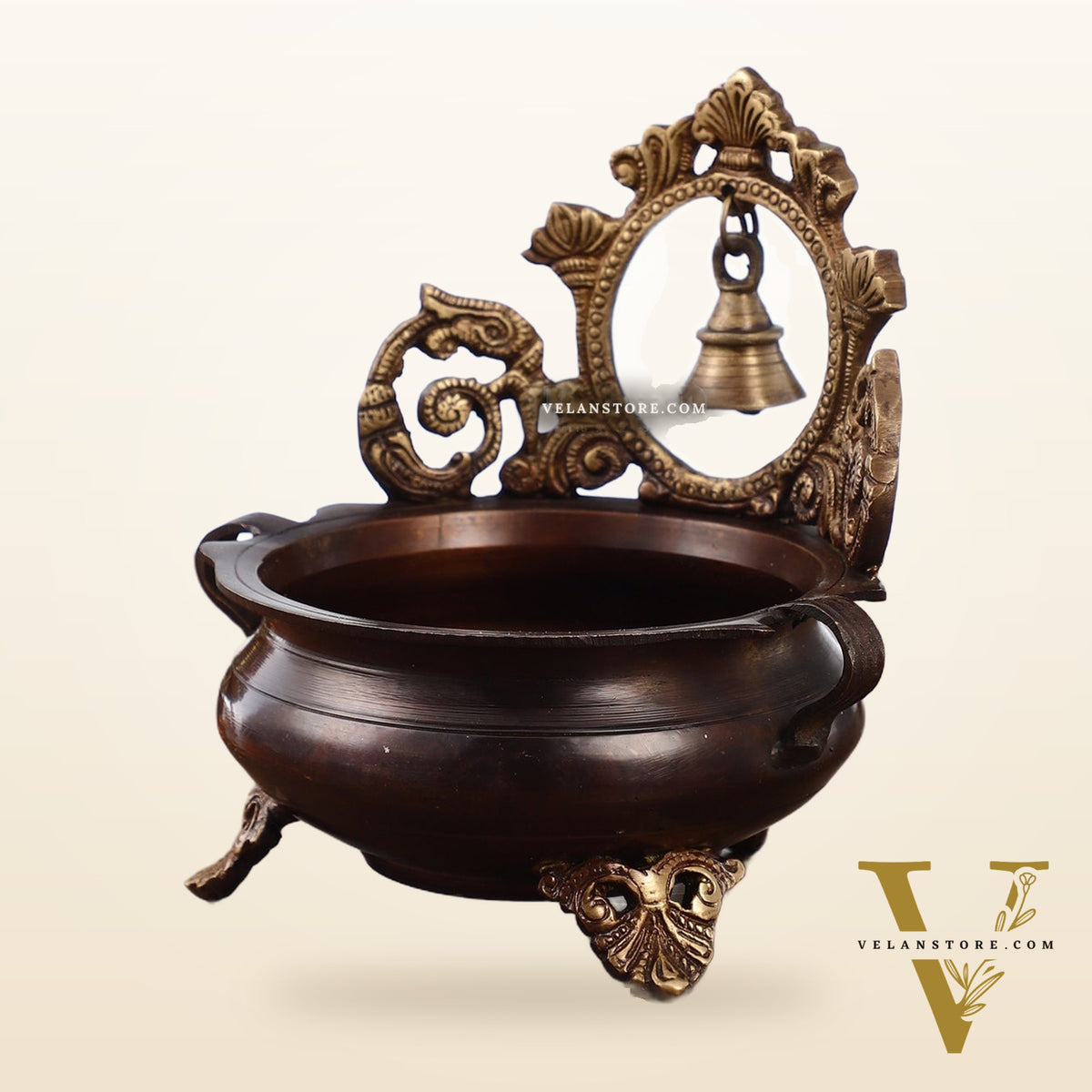 Brass urli with engraved design and bell