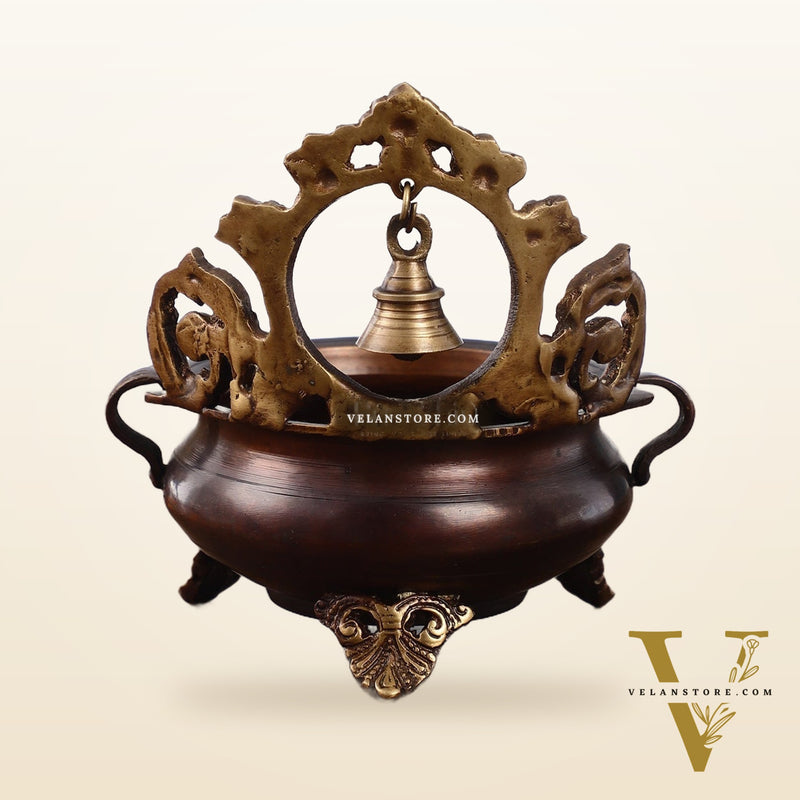 Brass urli with engraved design and bell