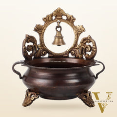 Brass urli with engraved design and bell