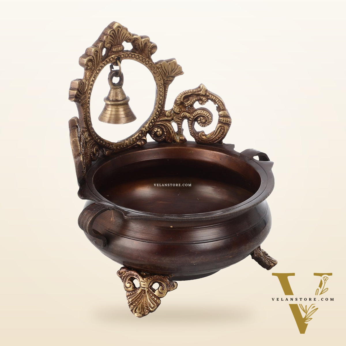 Brass urli with engraved design and bell
