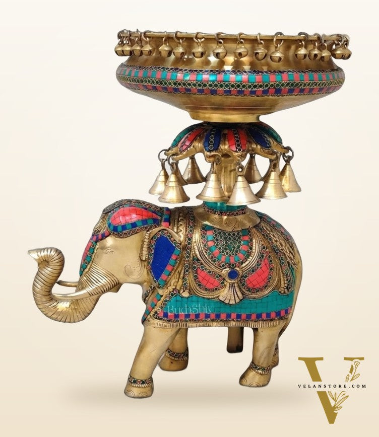 Brass Urli with Engraved Elephant | Meenakari Art | Decorate Your Home with Elegance
