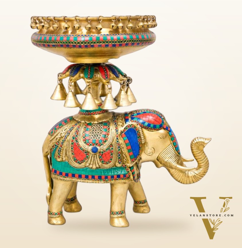 Brass Urli with Engraved Elephant | Meenakari Art | Decorate Your Home with Elegance