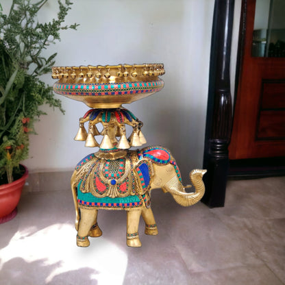 Brass Urli with Engraved Elephant | Meenakari Art | Decorate Your Home with Elegance