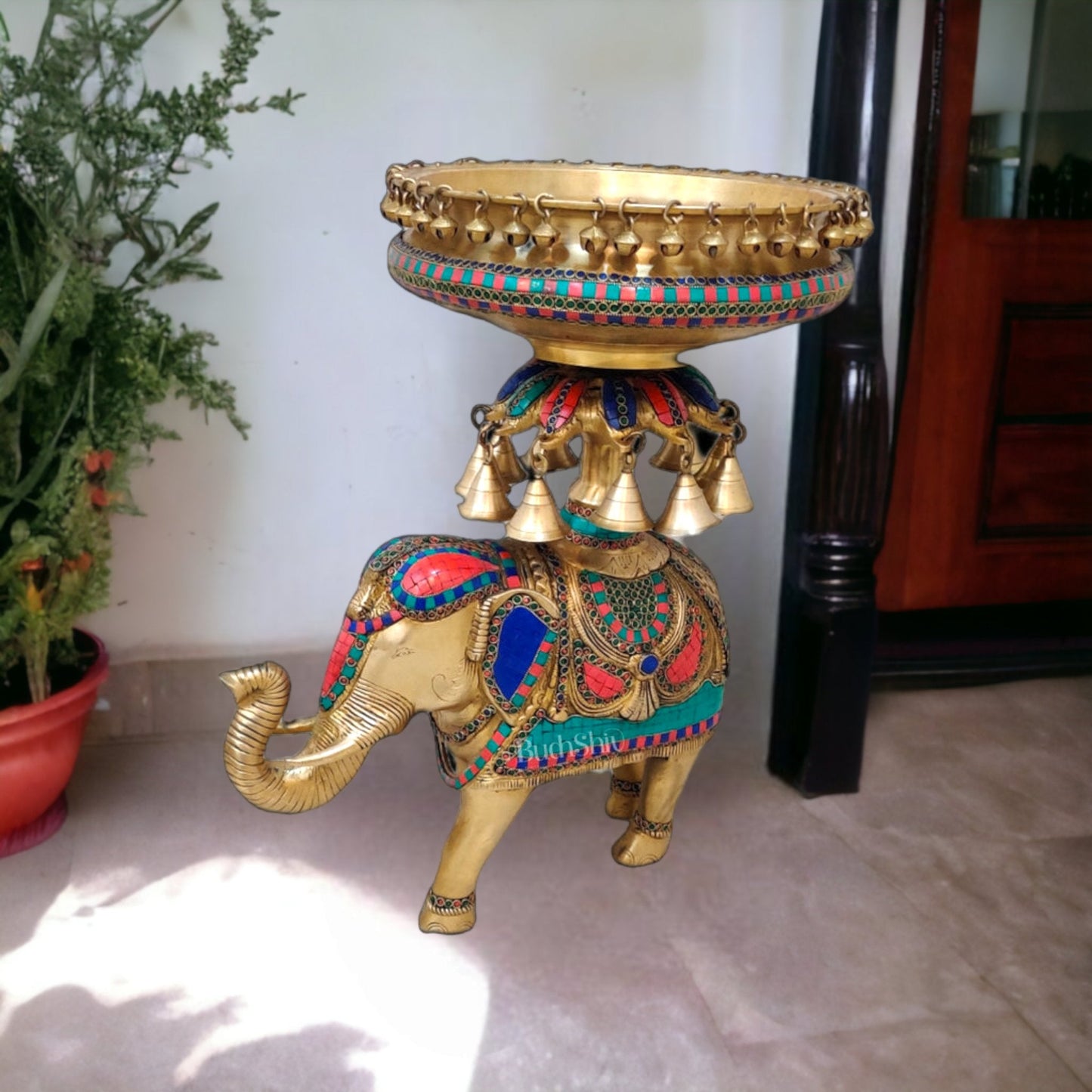 Brass Urli with Engraved Elephant | Meenakari Art | Decorate Your Home with Elegance