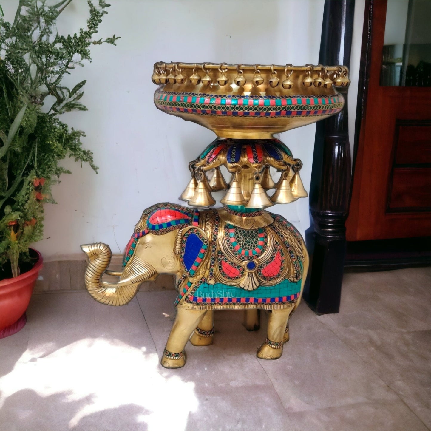 Brass Urli with Engraved Elephant | Meenakari Art | Decorate Your Home with Elegance