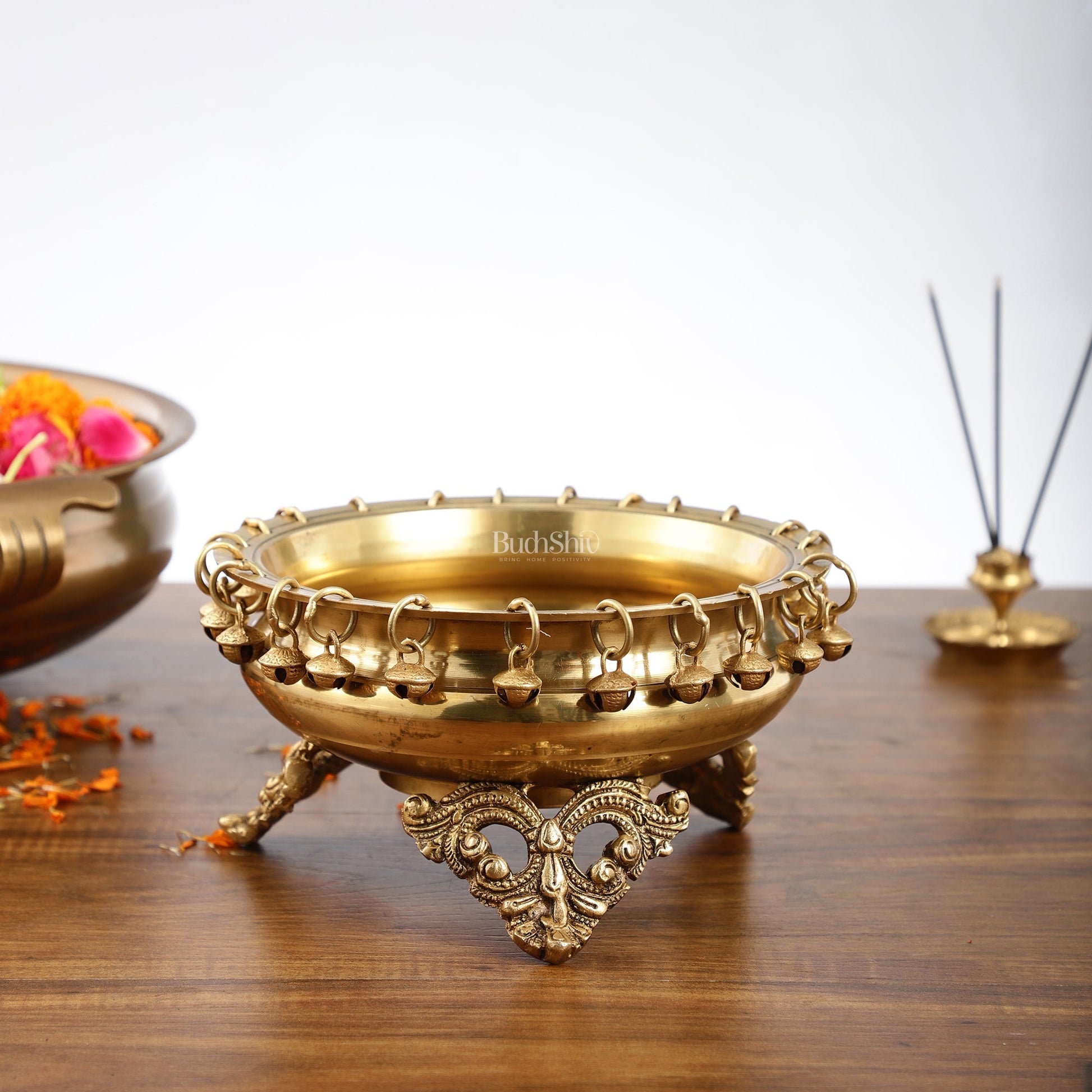 Brass Urli with Stand - 7.5x7.5x5 Inch