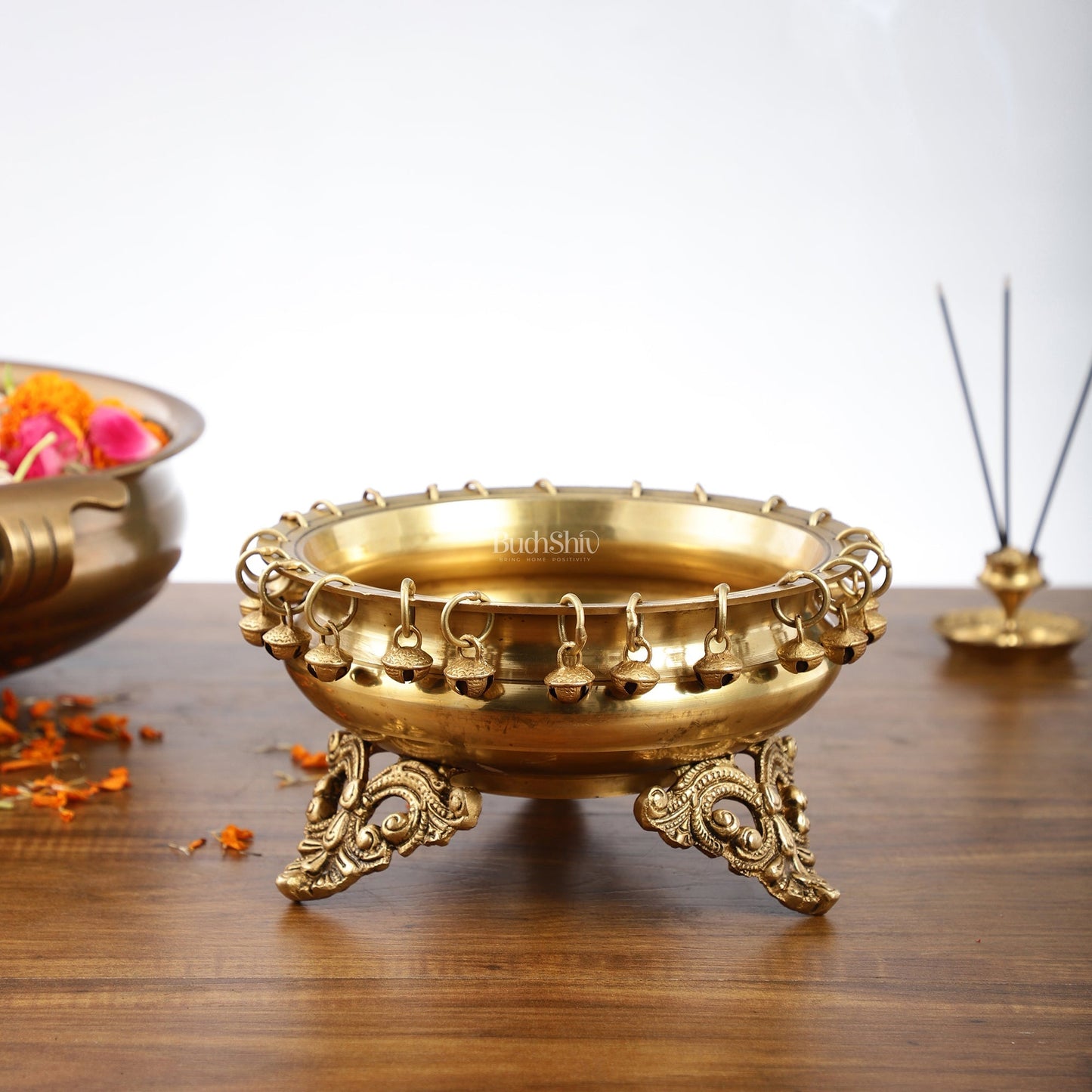 Brass Urli with Stand - 7.5x7.5x5 Inch