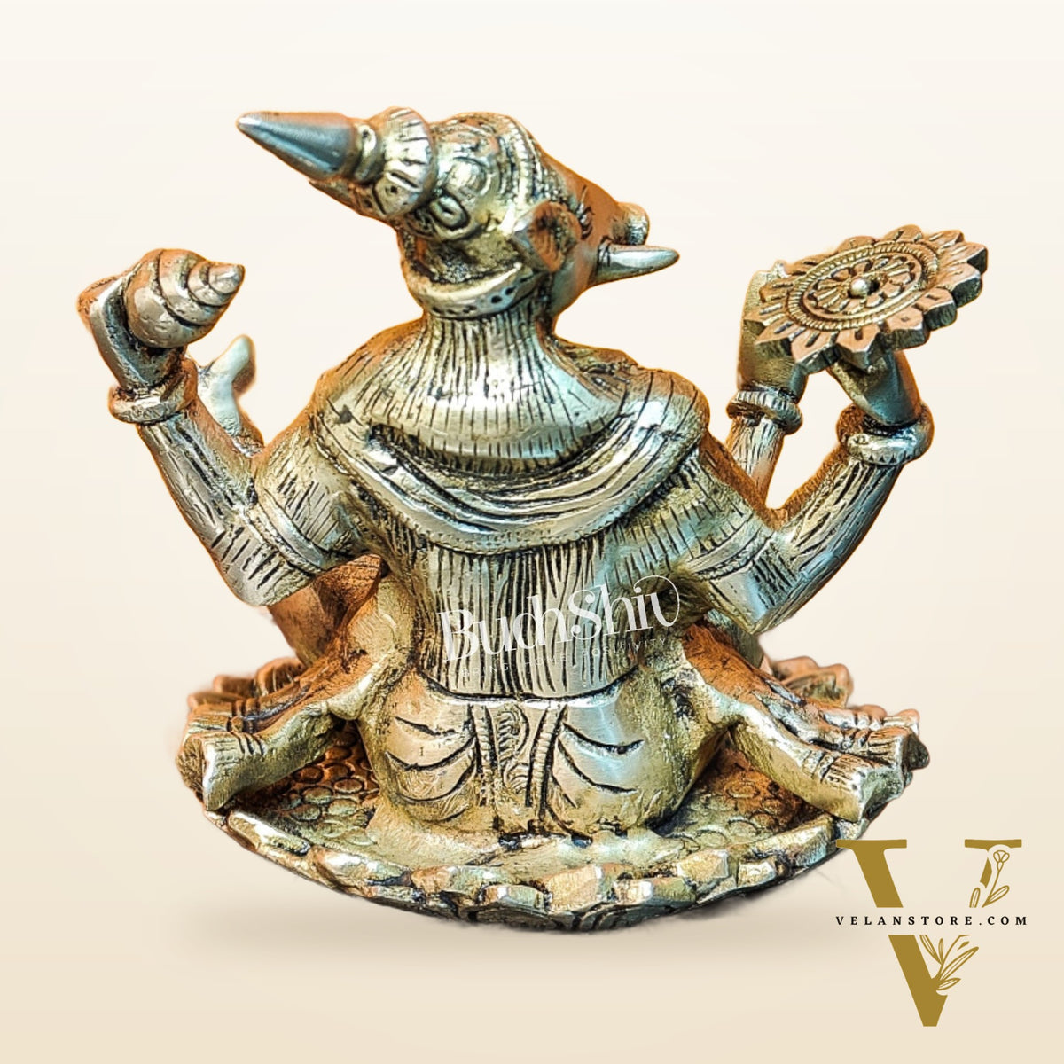 Brass Varaha seated on lotus 6"