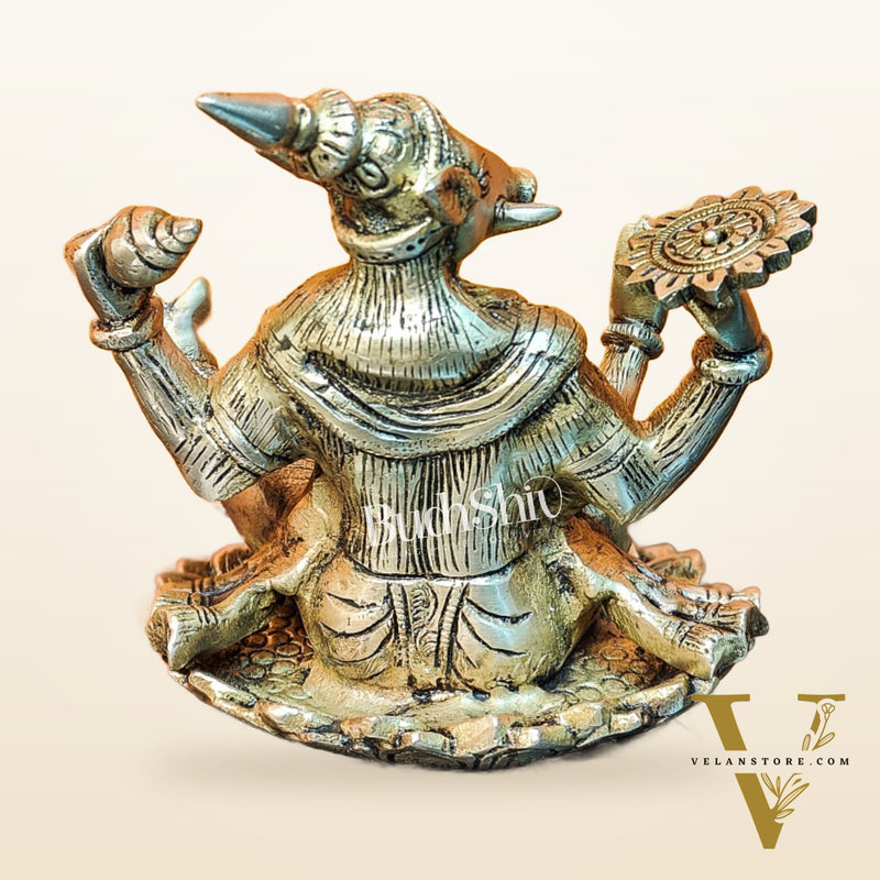 Brass Varaha seated on lotus 6"