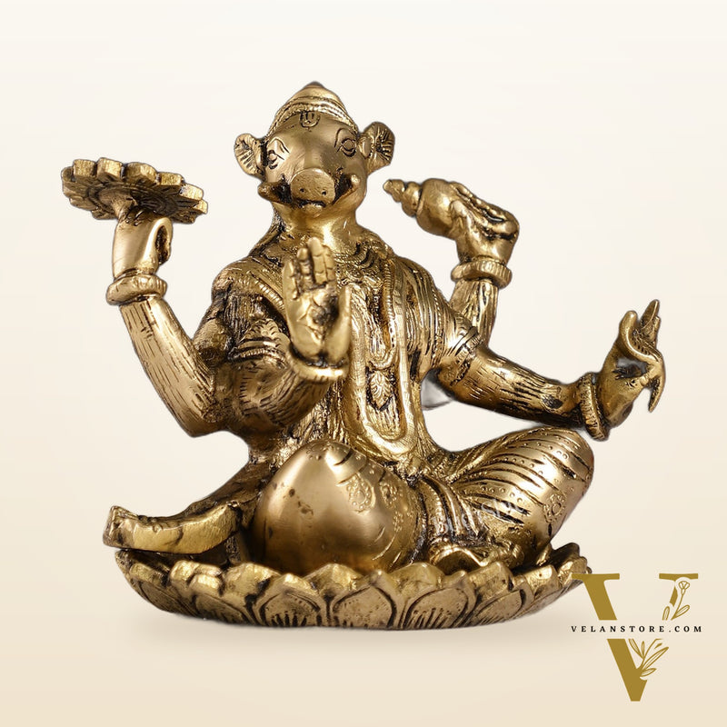 Brass Varaha seated on lotus 6"