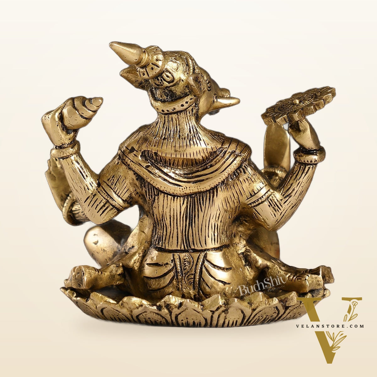 Brass Varaha seated on lotus 6"
