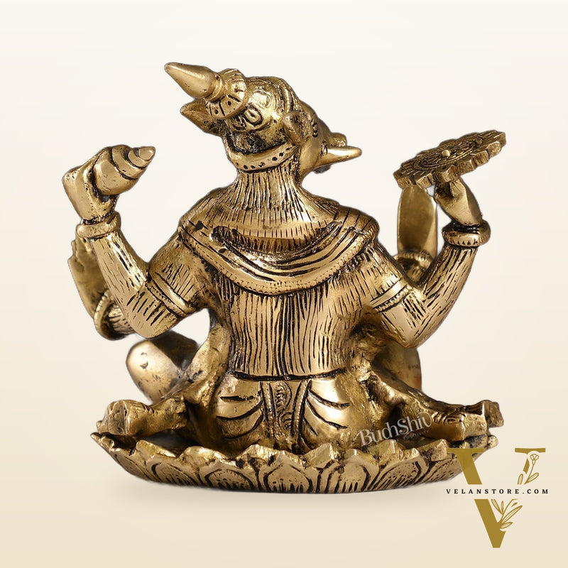 Brass Varaha seated on lotus 6"