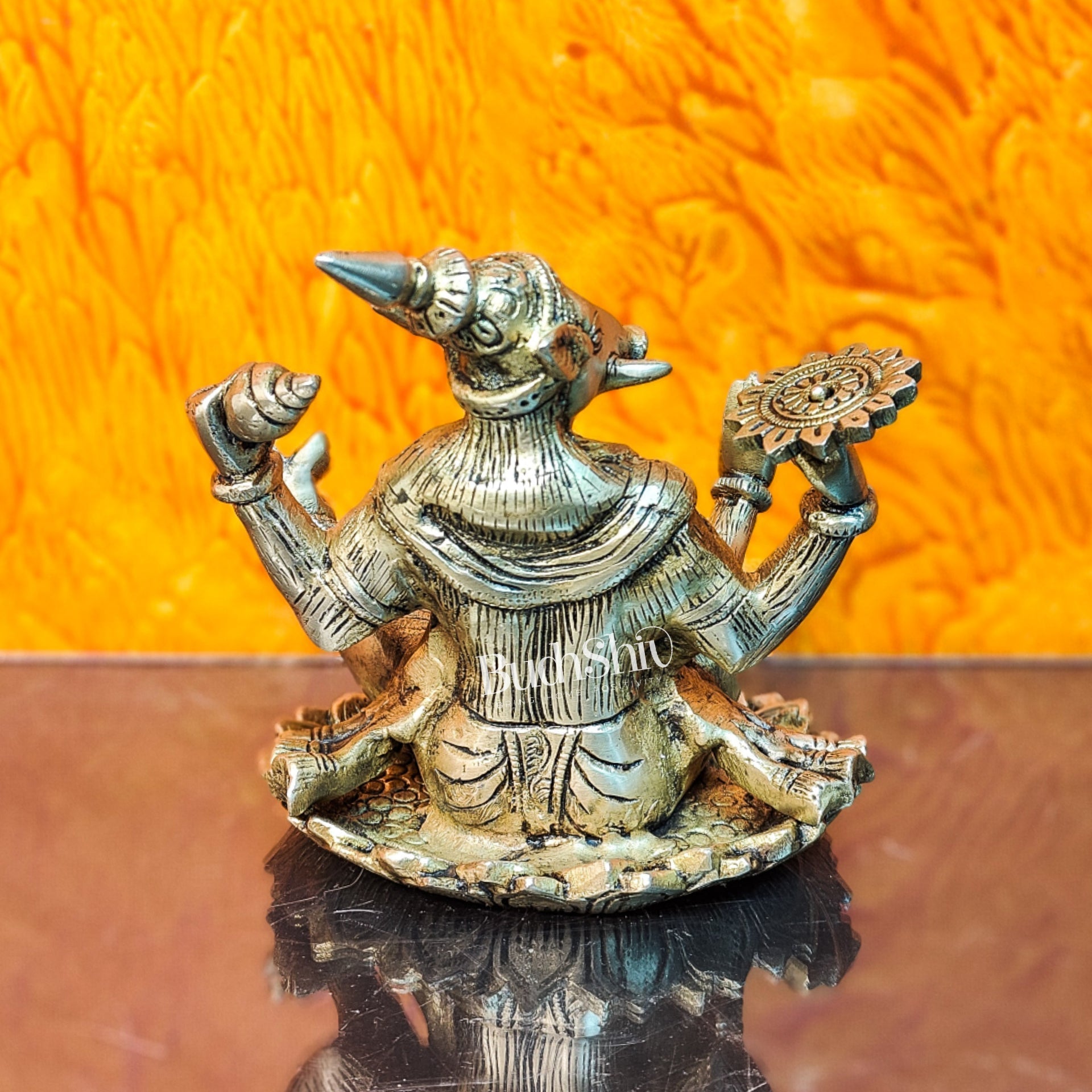 Brass Varaha seated on lotus 6"