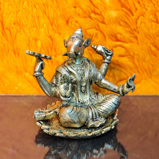 Brass Varaha seated on lotus 6"