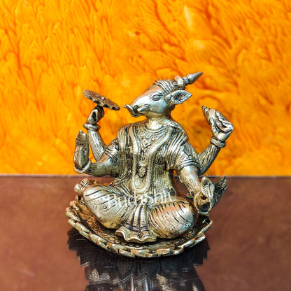 Brass Varaha seated on lotus 6"