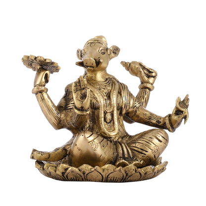 Brass Varaha seated on lotus 6"
