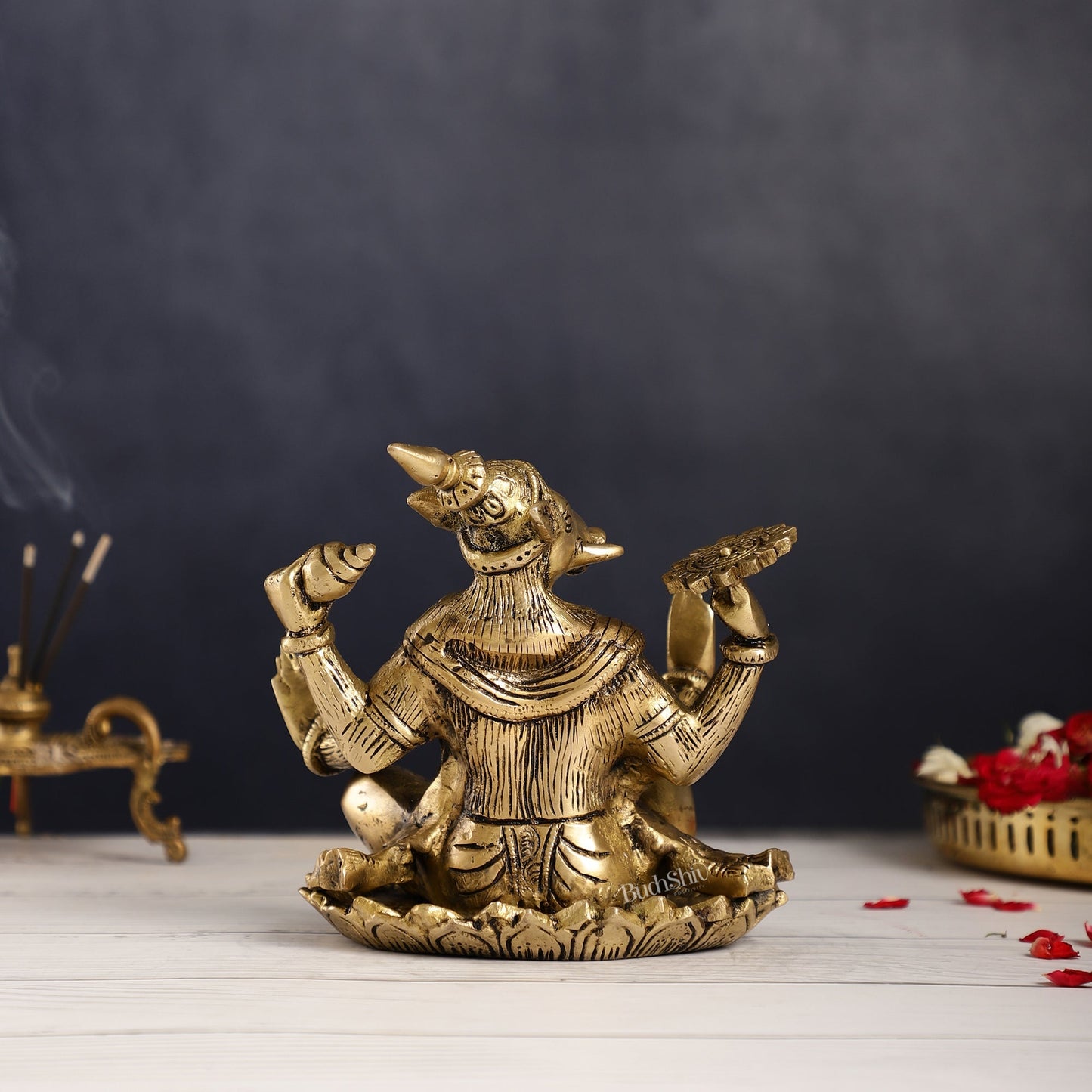 Brass Varaha seated on lotus 6"