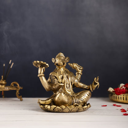 Brass Varaha seated on lotus 6"