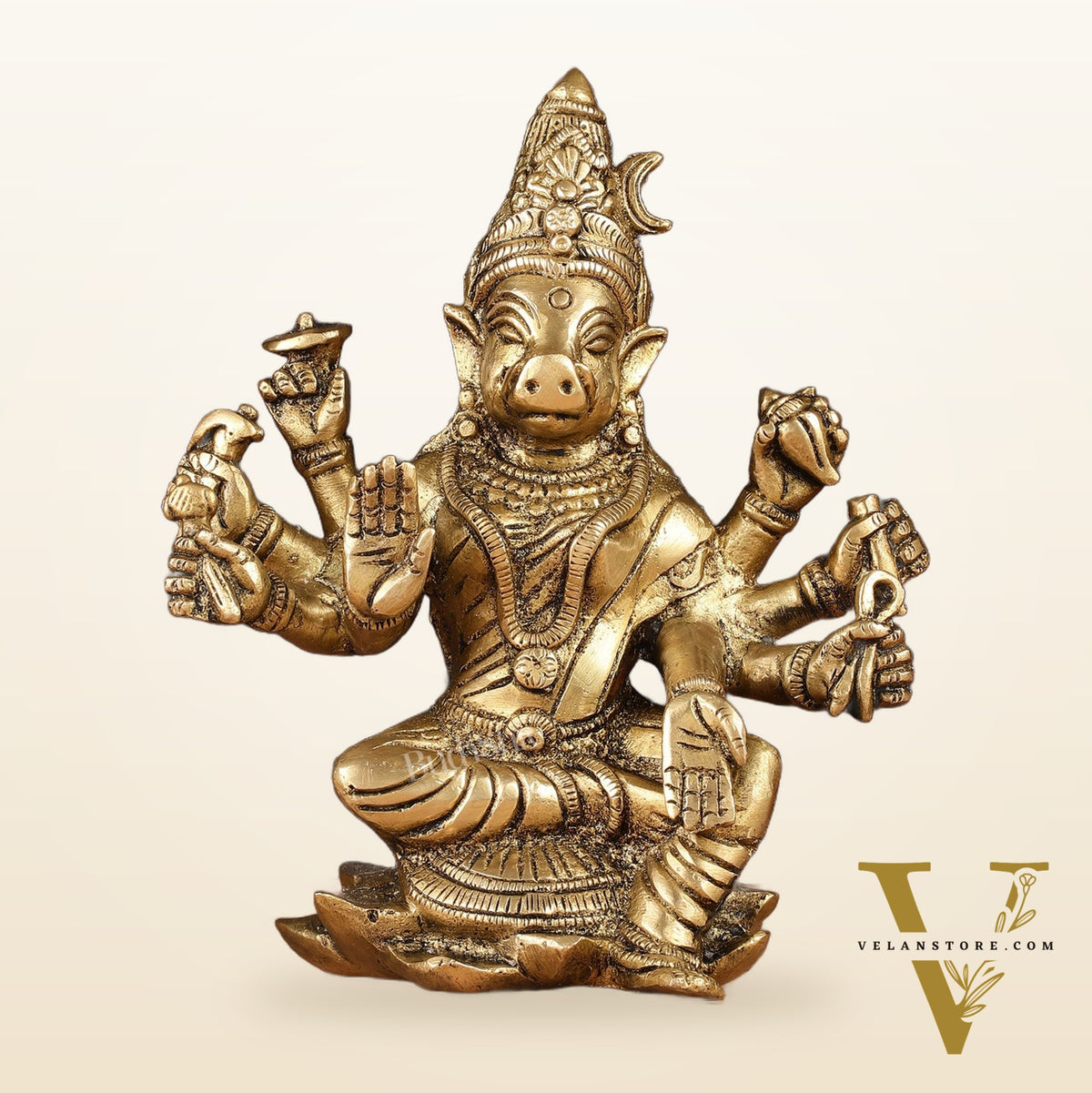 Brass Varahi amman statue 6" matte gold