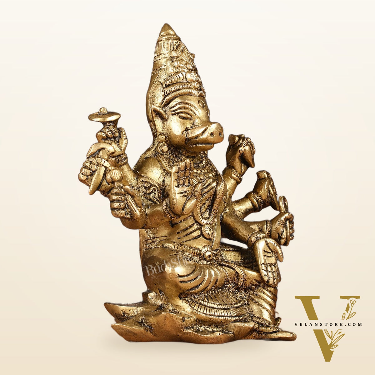 Brass Varahi amman statue 6" matte gold