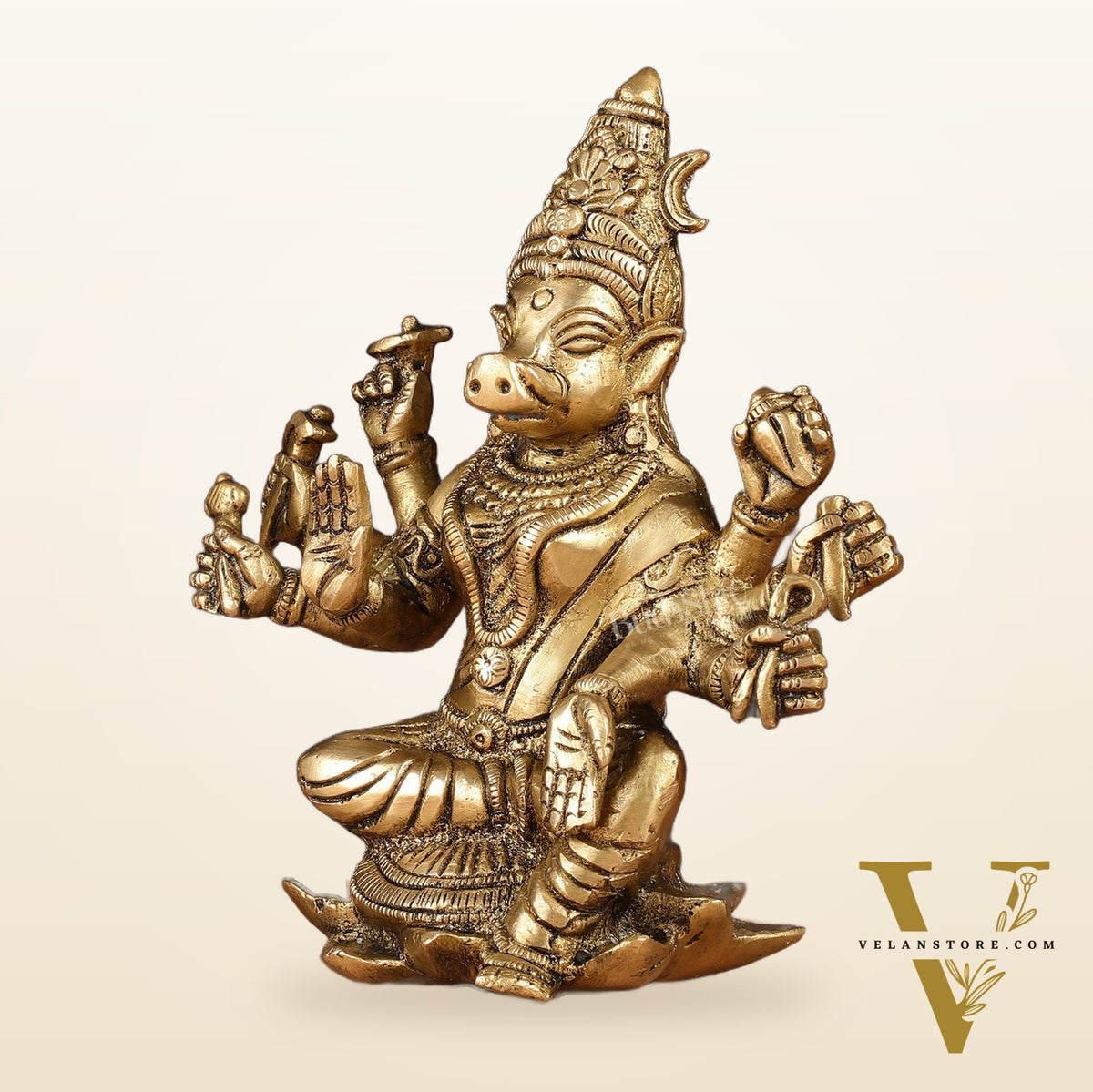 Brass Varahi amman statue 6" matte gold