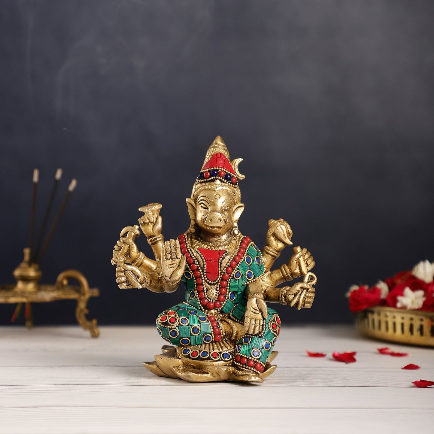 Brass Varahi amman statue 6" stonework