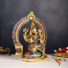 Brass Varahi Amman Statue with Stonework 11 inch