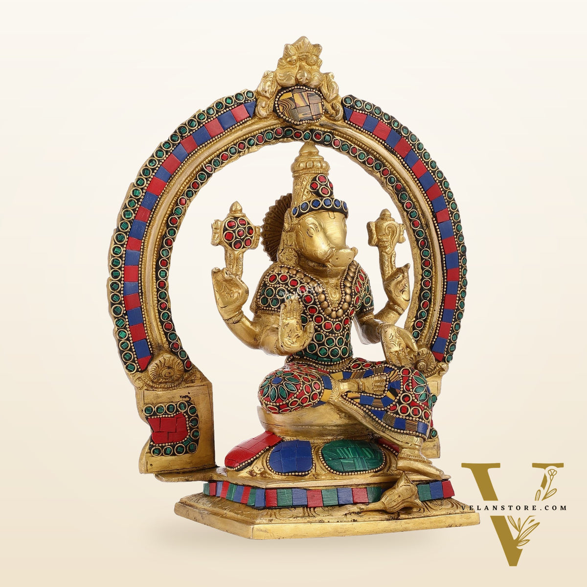 Brass Varahi Amman Statue with Stonework 11 inch