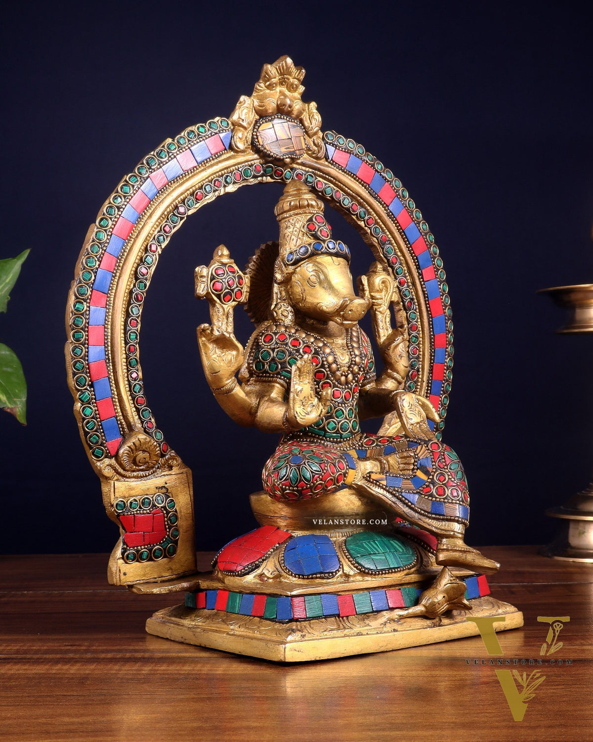 Brass Varahi Amman Statue with Stonework 11 inch