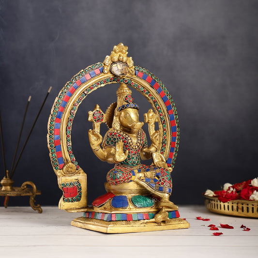 Brass Varahi Amman Statue with Stonework 11 inch