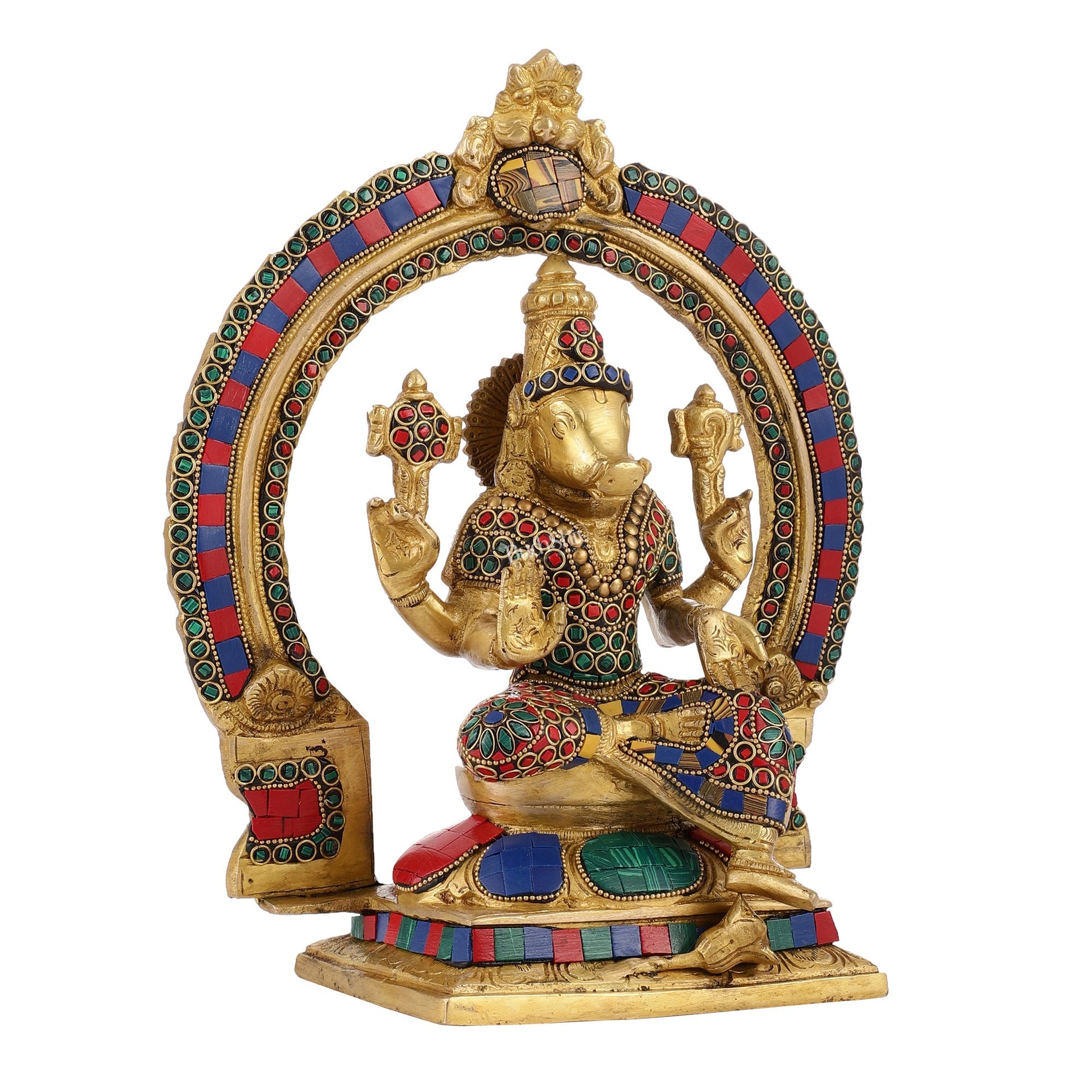 Brass Varahi Amman Statue with Stonework 11 inch