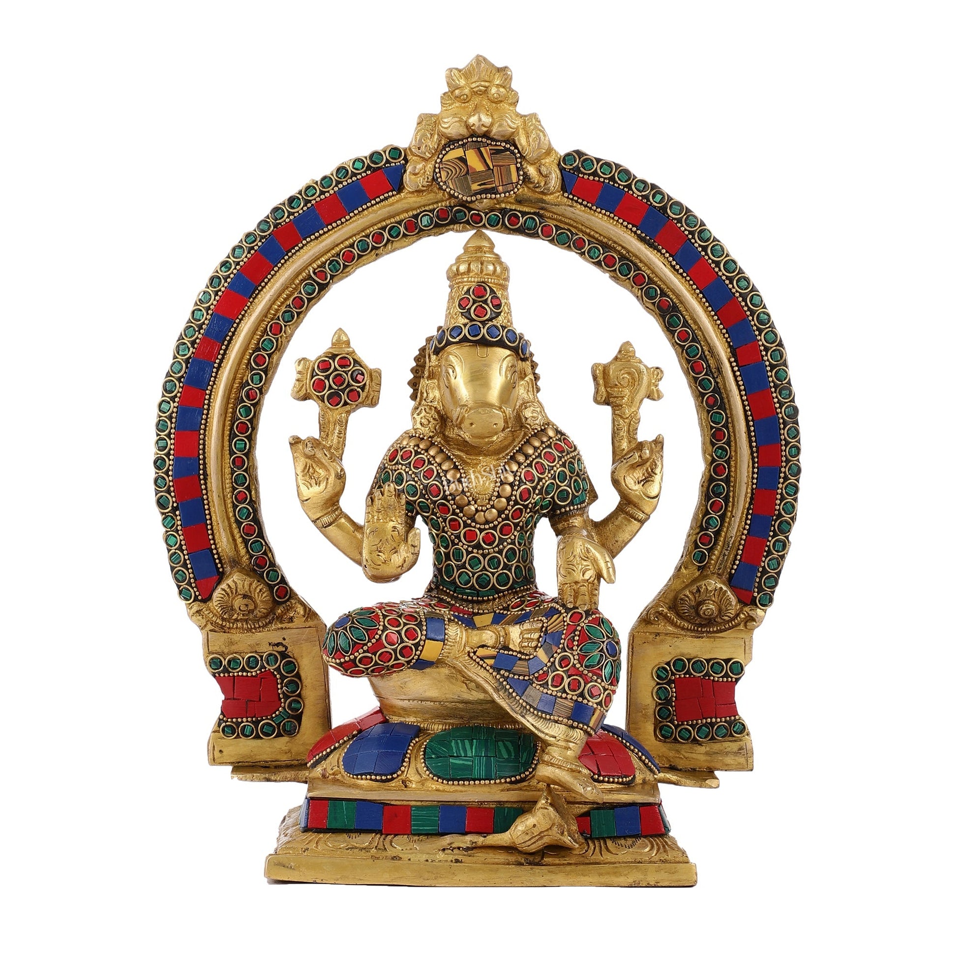 Brass Varahi Amman Statue with Stonework 11 inch