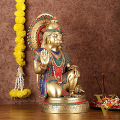 Brass Veer Hanuman Statue with Stonework - 20"
