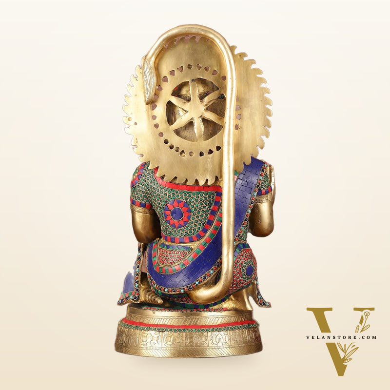 Brass Veer Hanuman Statue with Stonework - 20"