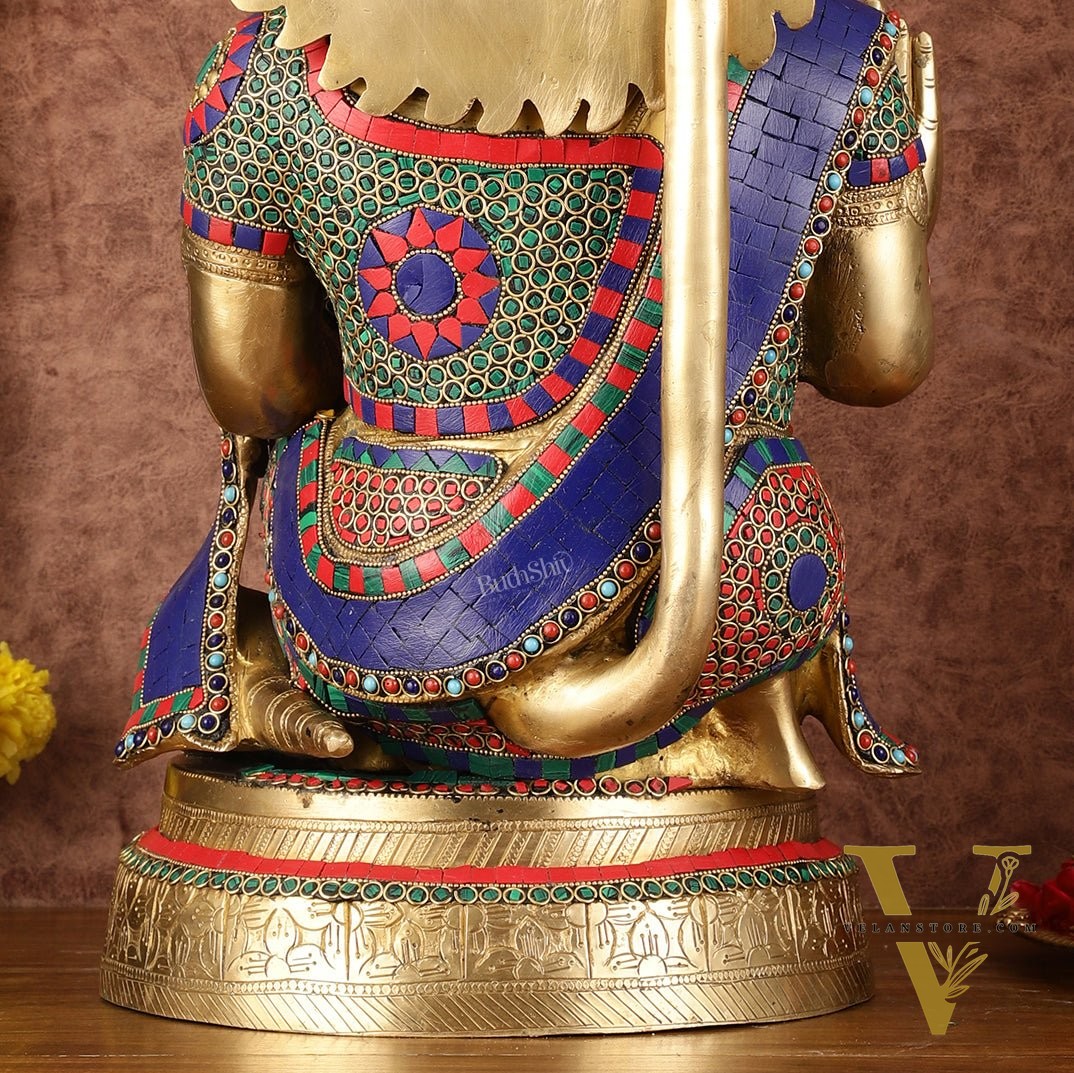 Brass Veer Hanuman Statue with Stonework - 20"