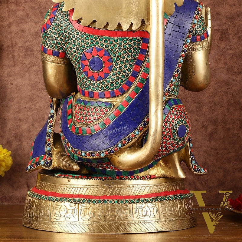 Brass Veer Hanuman Statue with Stonework - 20"