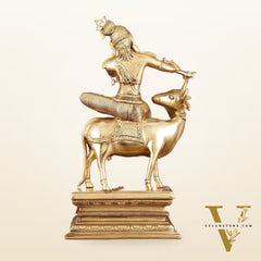 Brass Venugopal Krishna Seated on Cow Statue - 21"