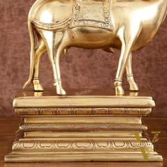 Brass Venugopal Krishna Seated on Cow Statue - 21"