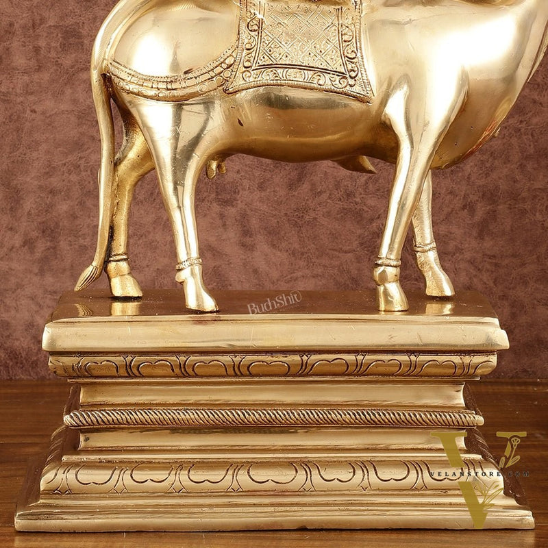Brass Venugopal Krishna Seated on Cow Statue - 21"
