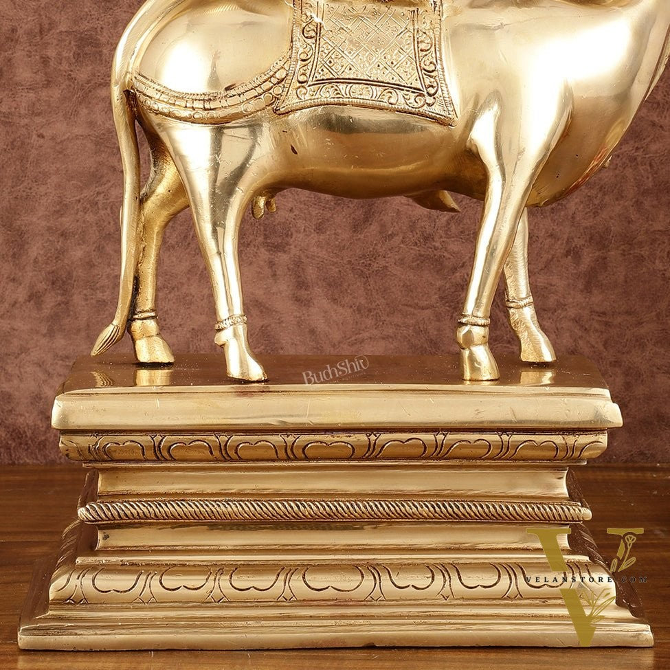 Brass Venugopal Krishna Seated on Cow Statue - 21"