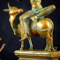 Brass Venugopal Krishna Seated on Cow Statue Vintage bronze tone  | 21"