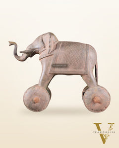 Brass Vintage Elephant Statue on Wheels – 10" x 13.5" x 6" | Antique Sand-Finish Showpiece