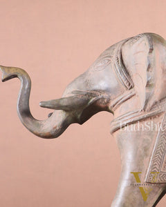 Brass Vintage Elephant Statue on Wheels – 10" x 13.5" x 6" | Antique Sand-Finish Showpiece