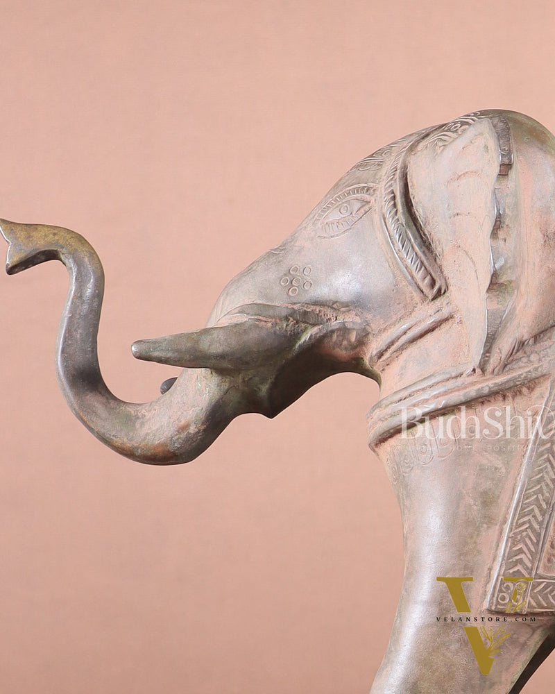 Brass Vintage Elephant Statue on Wheels – 10" x 13.5" x 6" | Antique Sand-Finish Showpiece