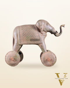 Brass Vintage Elephant Statue on Wheels – 10" x 13.5" x 6" | Antique Sand-Finish Showpiece