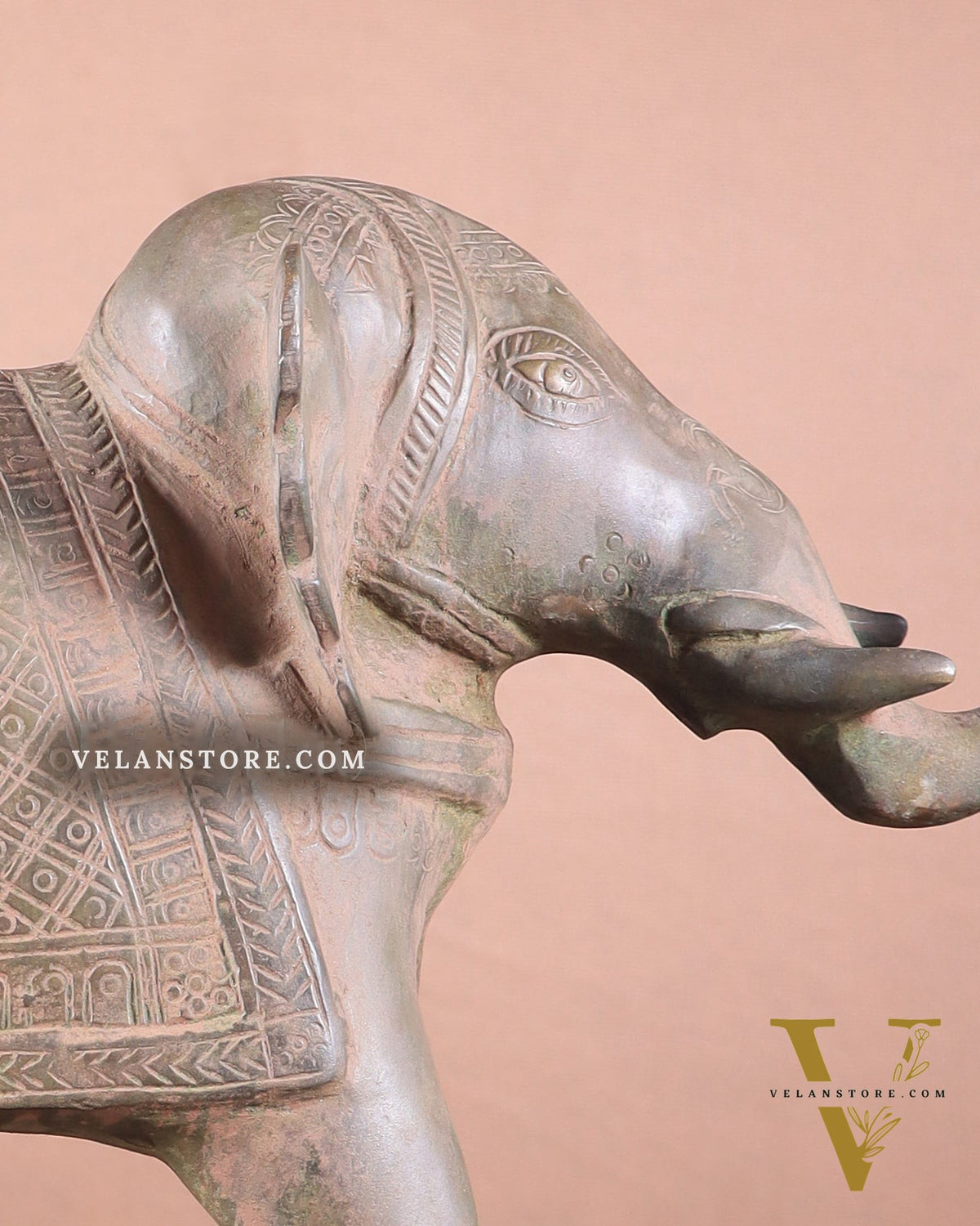 Brass Vintage Elephant Statue on Wheels – 10" x 13.5" x 6" | Antique Sand-Finish Showpiece