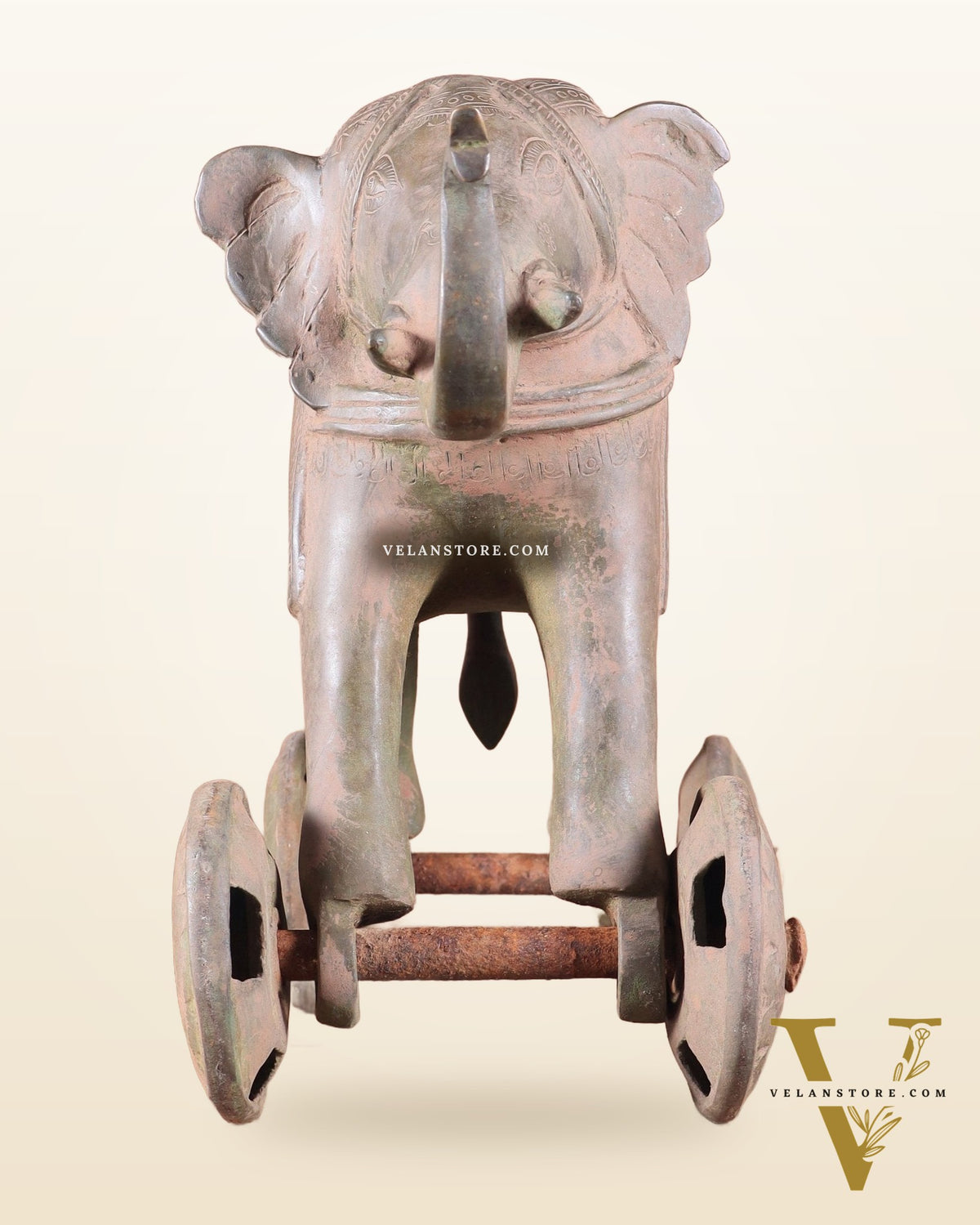 Brass Vintage Elephant Statue on Wheels – 10" x 13.5" x 6" | Antique Sand-Finish Showpiece